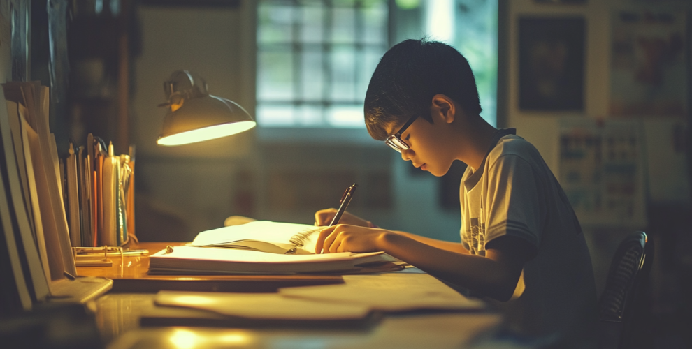 Child Studying at Night