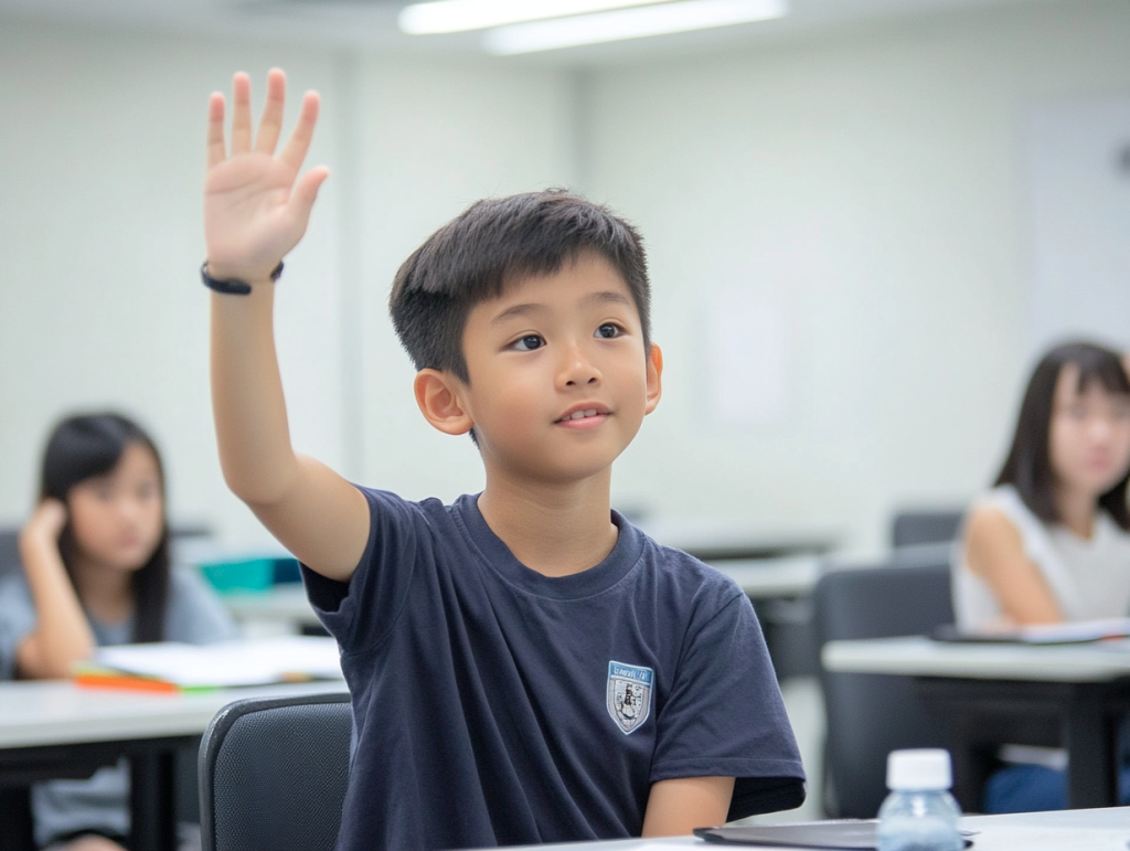 A child attentively learning in school