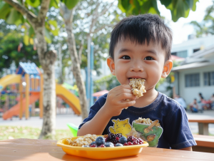 A child eating a healthy meal to improve memory through a child's eating habits.