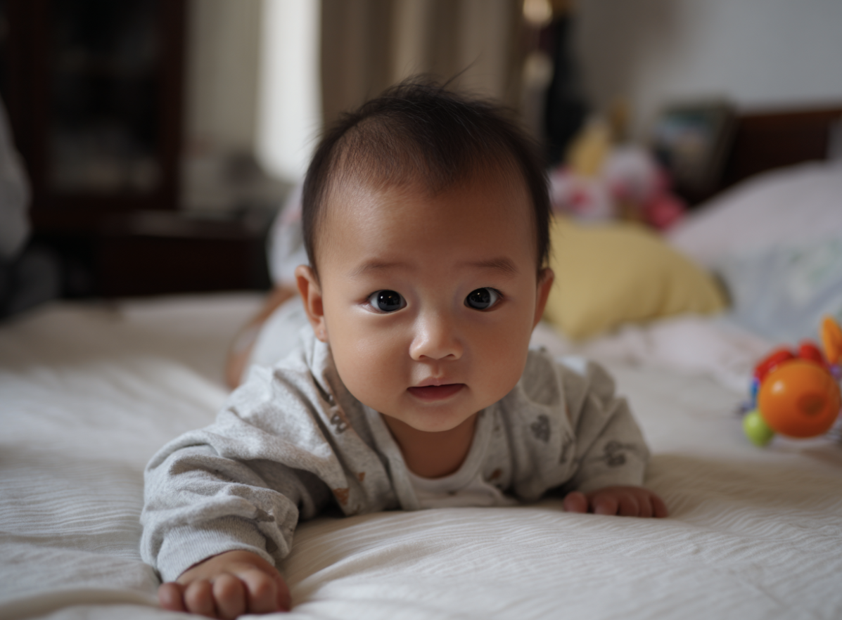 A child practising tummy time